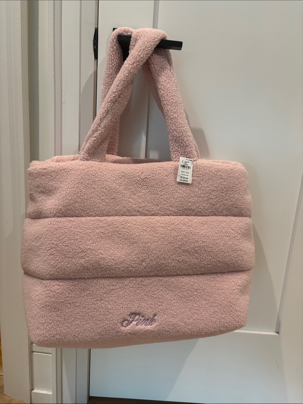 PINK Victoria's Secret Light Pink Sherpa Tote with Embroidered Logo